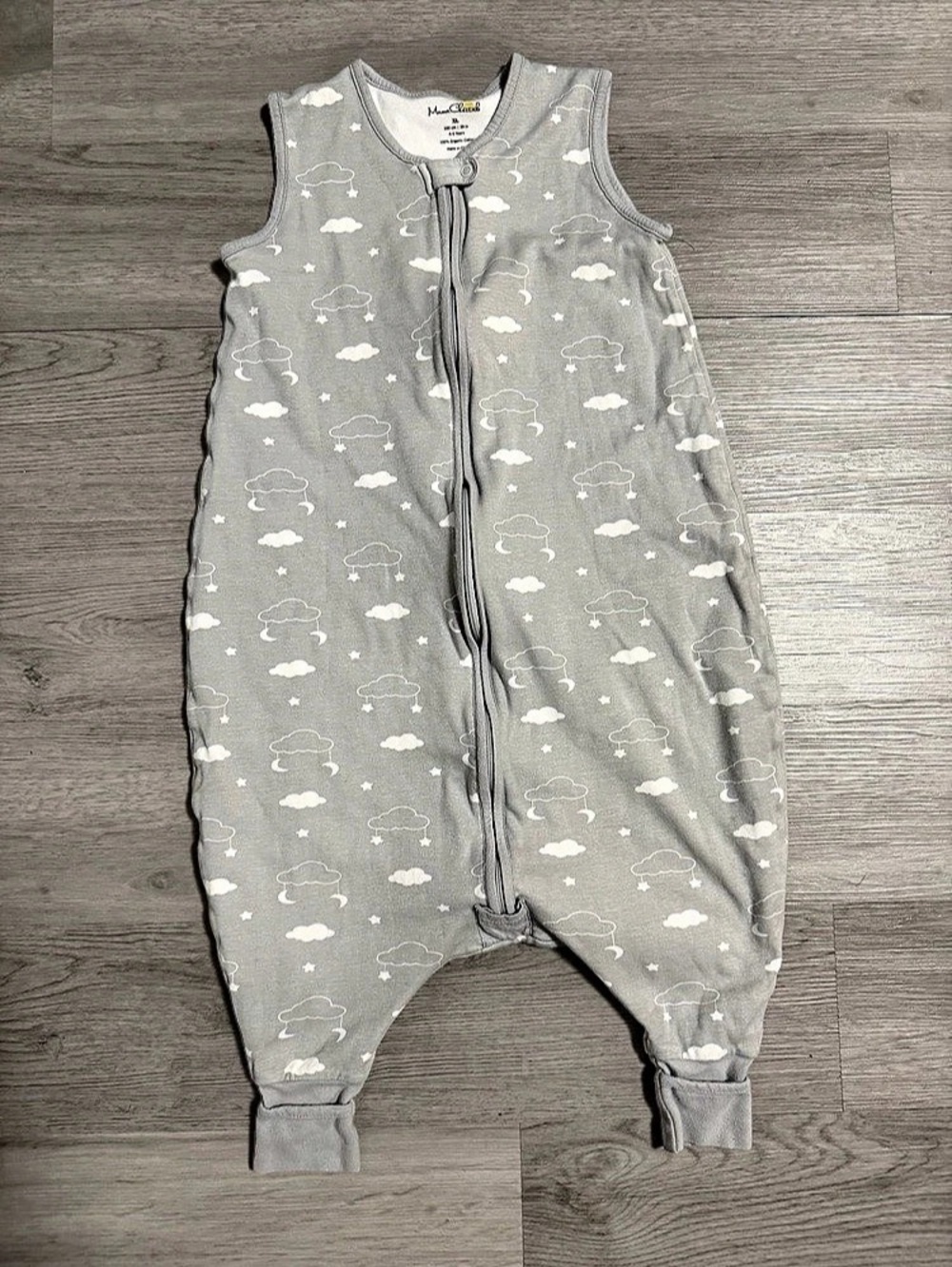 Max & Luna Baby Gray Cloud Print Organic Cotton Footie XL